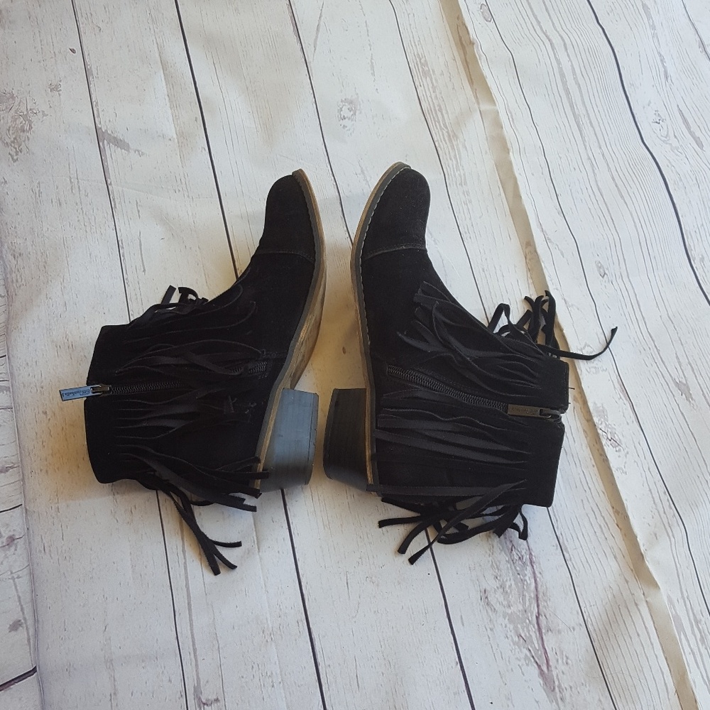 Black Fringe Ankle booties with inside zipper
